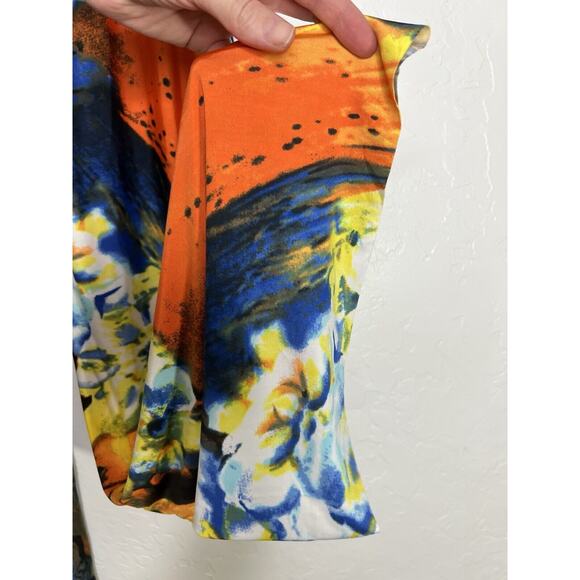 Maximalist Abstract Cullotte Pants Full Length Yellow & Blue Floral Waves NWOT - Picture 10 of 13